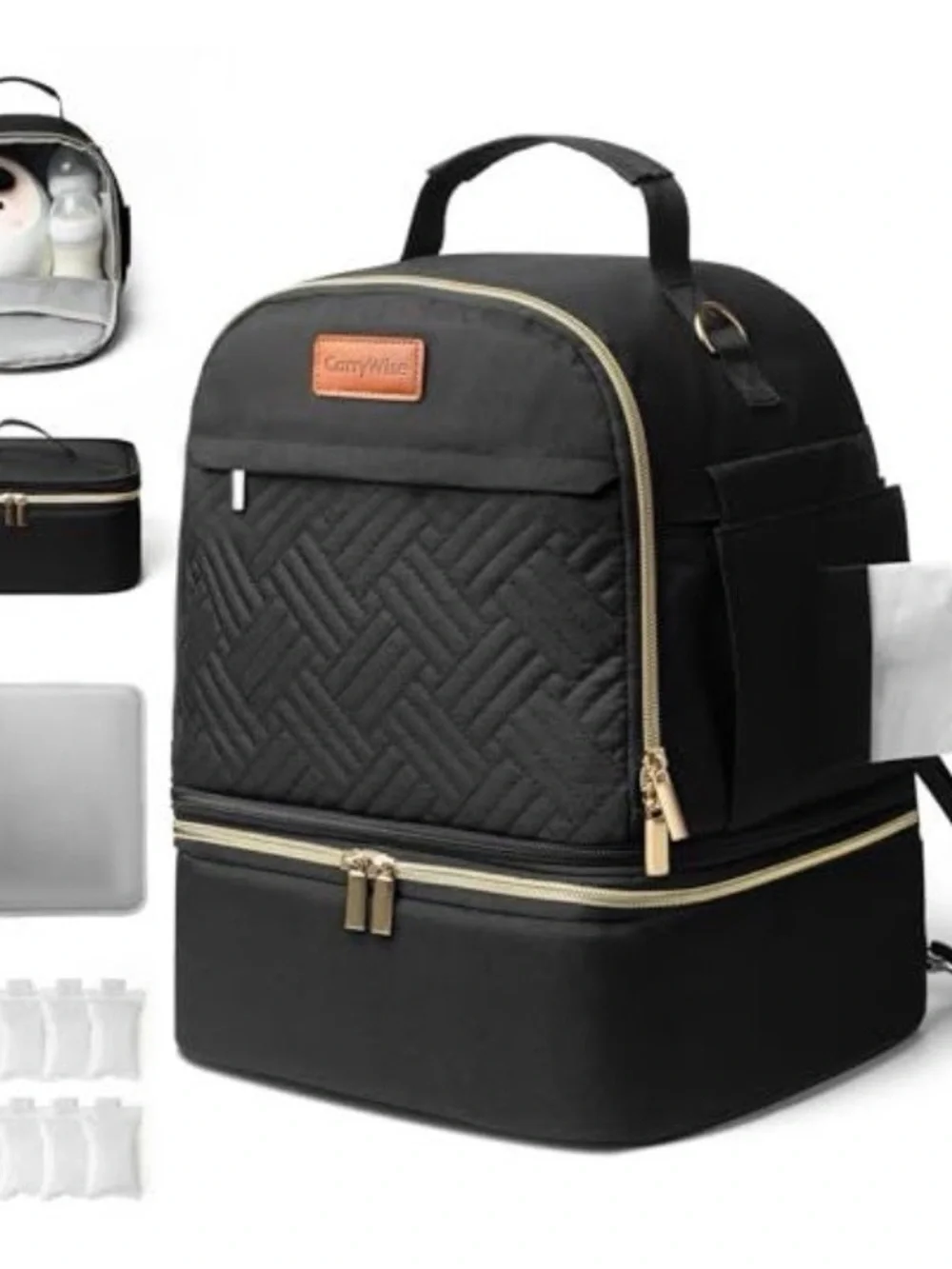 CamyMile Quilted Black Multi-Compartment Backpack
